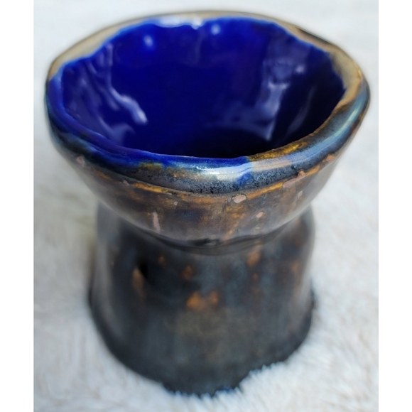Brown metallic and blue handmade ceramic cup - Picture 3 of 13